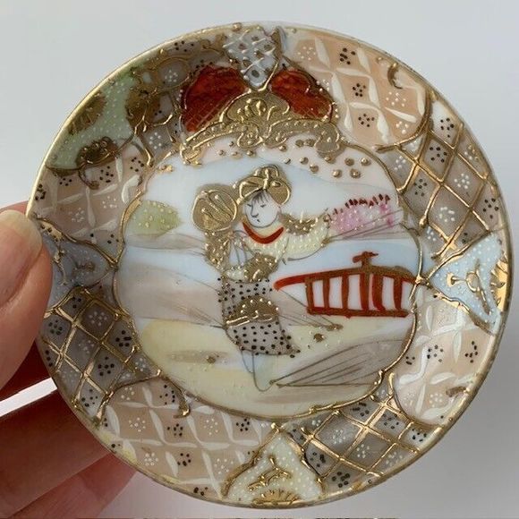 VTG Geisha Nippon Signed Hand Painted Japanese Porcelain Trinket Dish 3.5" - Picture 6 of 6